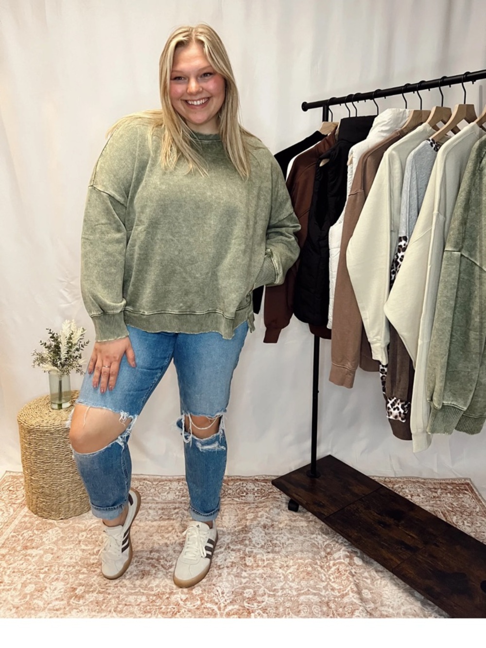 Washed Olive Pullover Sweatshirt